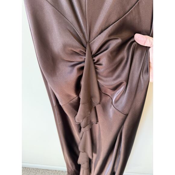 VNTG Betsey And Adam Sheer Halter Chocolate Brown Gown Size 16 - Picture 8 of 13